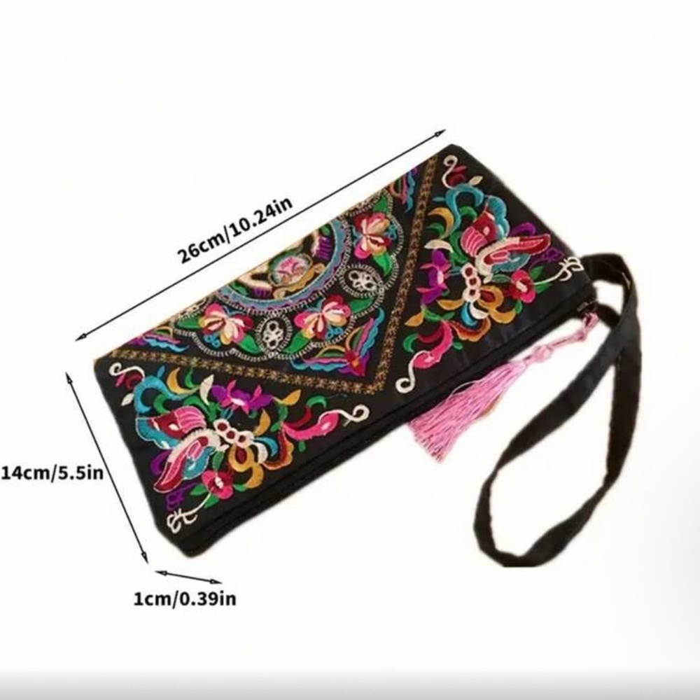 Floral Wristlet Clutch - Vibrant Tassel Detail-NWOT (Blue)